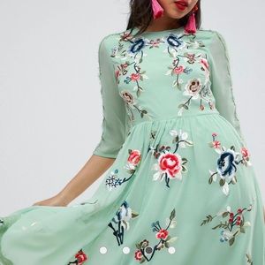 Asos Premium Skater Dress with Floral Embroidery